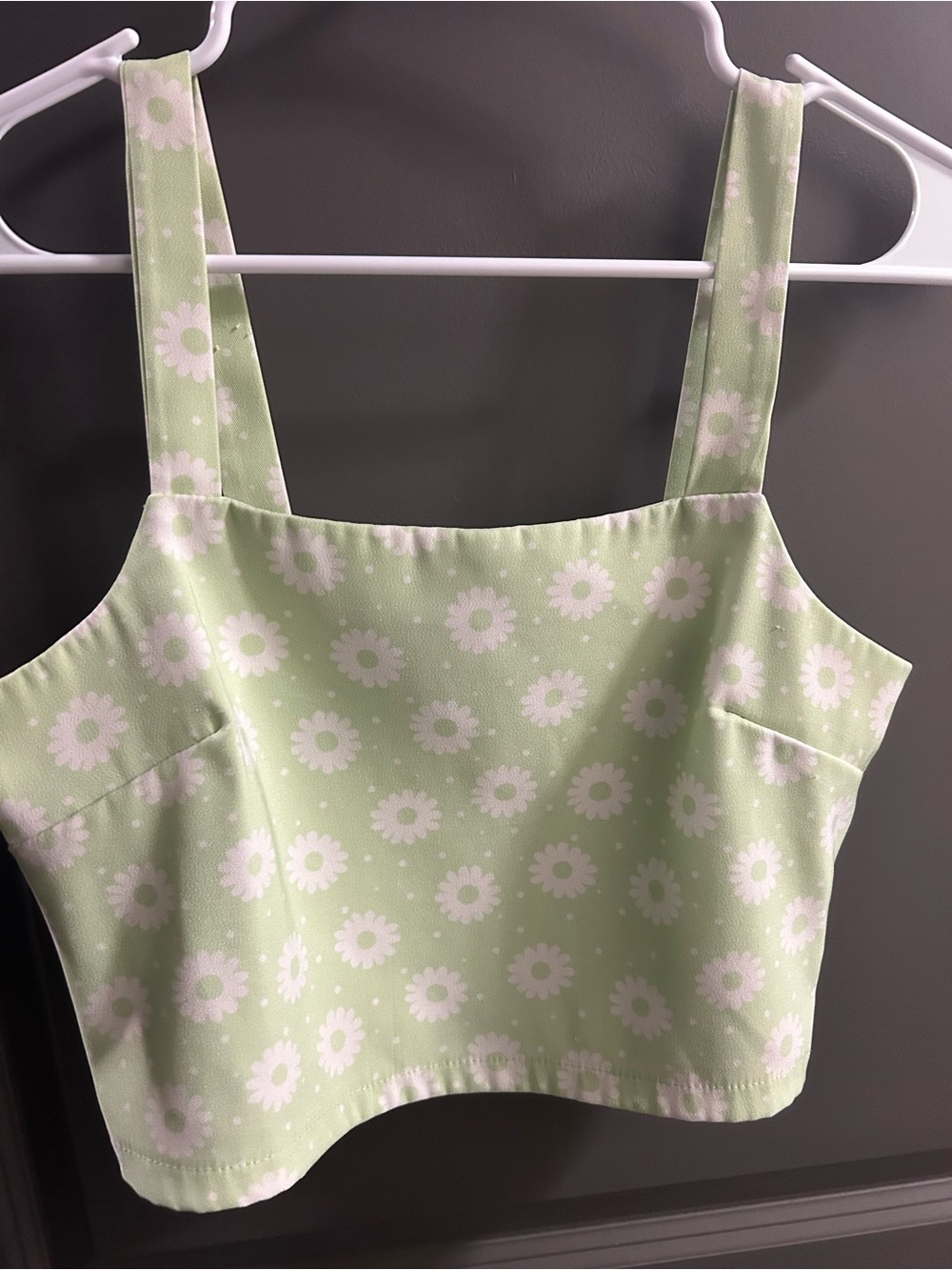 Floral green zip up crop top